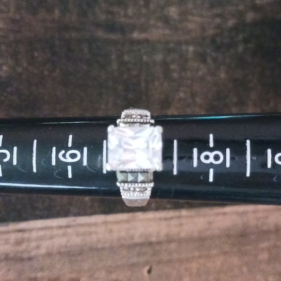 Rhinestone Marcasite Four Prong Set Silver Ring - Picture 11 of 13
